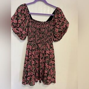 Saltwater LUXE Black and Pink Floral Midi Dress